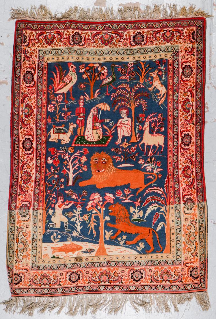 West Persian Pictorial Rug: 6'1'' x 4'7'': Interesting West Persian Pictorial Rug, wool, circa 1900. Size: 6'1'' x 4'7'' (185 x 140 cm). Philadelphia estate. Ex. Collection Hugo Seligmann.