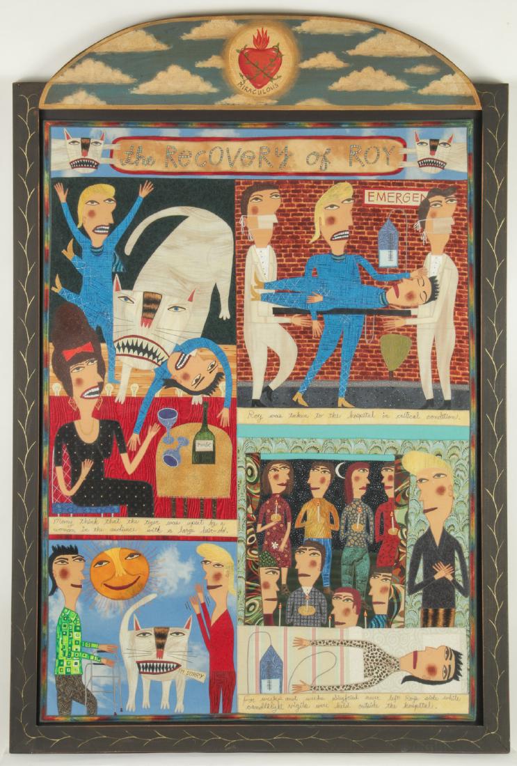 Chris Roberts-Antieau (American, b. 1950) "The Recovery: Chris Roberts-Antieau (American, b. 1950) "The Recovery of Roy", 2005, fabric-applique. Size: 43'' x 30.5'', 109 x 77 cm (object); 53'' x 35'', 135 x 89 cm (frame).