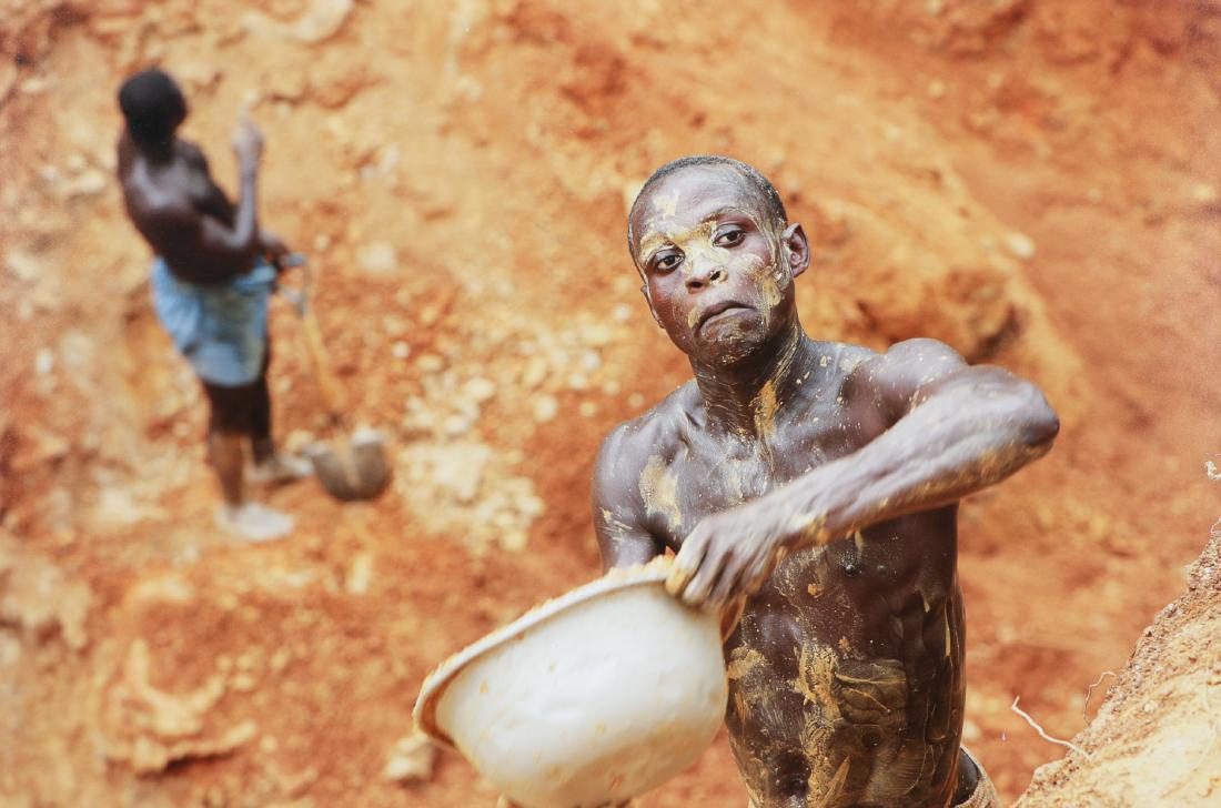 George Osodi (Nigerian, b. 1974) "Gold Mine Obuasi": George Osodi (Nigerian, b. 1974) "Gold Mine Obuasi, Ghana", 2009. Epson Luster Print on Aluminum. Size: Size: 13'' x 19.5'' (33 x 50 cm). Exhibition Photograph from "Africa: See You, See Me". Provenan