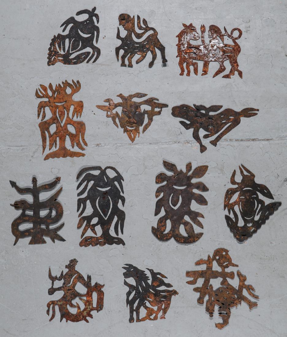 Cache of 13 Haitian Metal Cut Outs, 20th C.: Cache of 13 Haitian Metal Cut Outs, 20th C. Extensive rust. Largest Size: 17'' x 10'' (43 x 25 cm).
