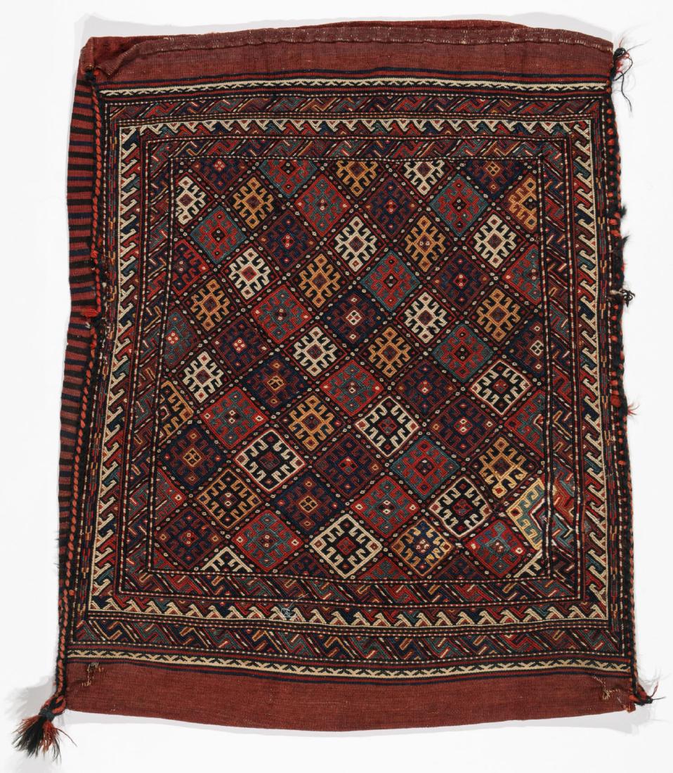 Antique Quchan Kurd Grainbag, Persia: Antique Quchan Kurd Grainbag, Persia. Late 19th/early 20th c. 38'' x 31'' (97 x 79 cm). Good colors.