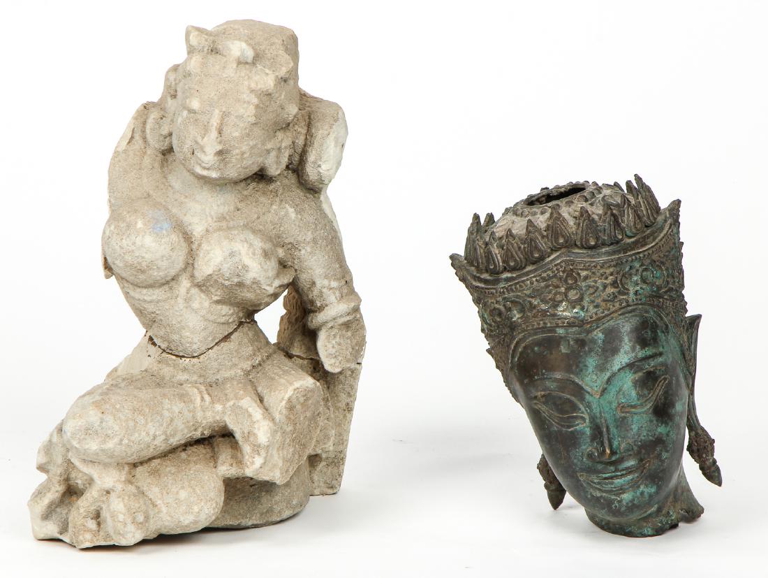Ancient Indian Carved Stone Deity & Bronze Kwan Yin (1 of 7)
