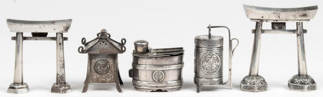 5 pc Chinese Export Silver Miniature Pagoda Salt and (1 of 8)