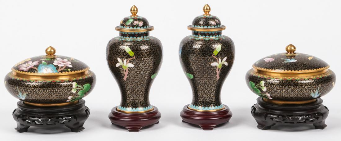 Chinese Cloisonne Suite of Lidded Vases and Bowls (1 of 7)