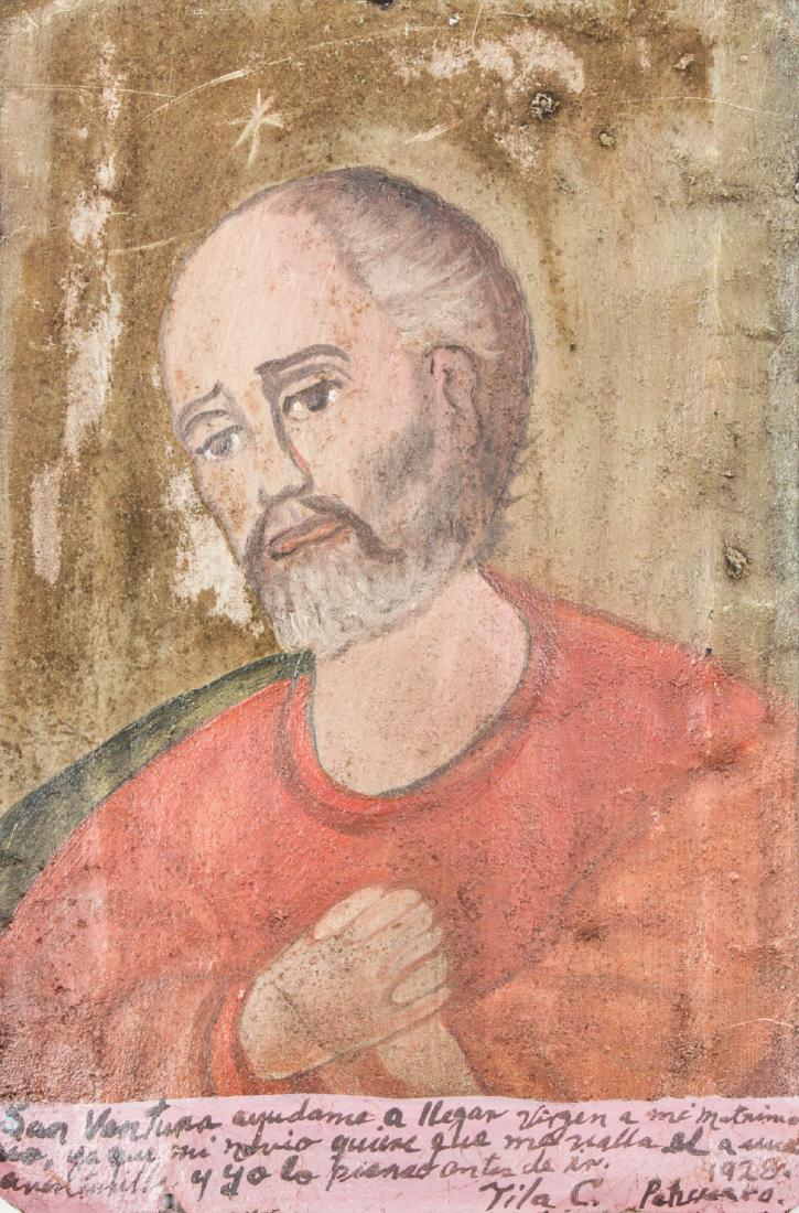 Painted Tin Retablo of Saint, Dated 1928 (1 of 5)