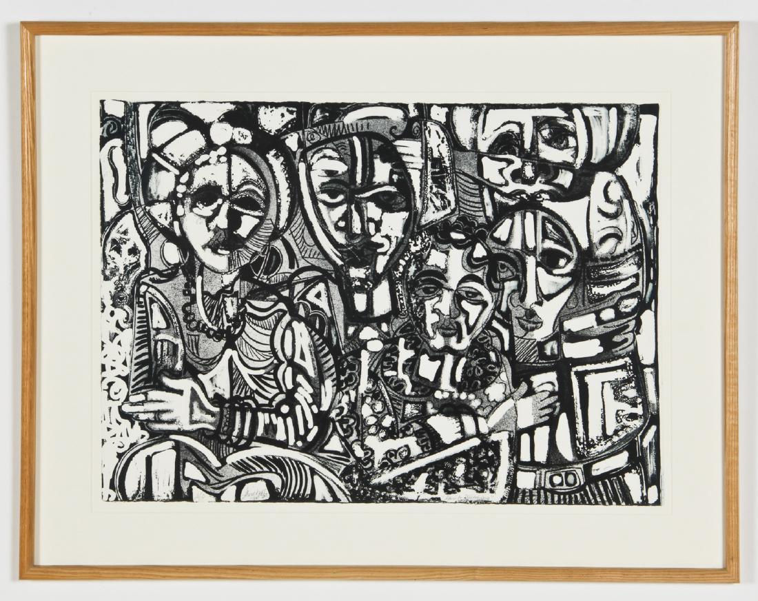 David Driskell (American, b. 1931) "Spirits Watching": David Driskell (American, b. 1931) "Spirits Watching", 1986, lithograph, signed, titled, numbered and dated. Size: 21.5" x 29.75", 55 x 76 cm (sheet); 29.5" x 38.25", 75 x 97 cm (frame).