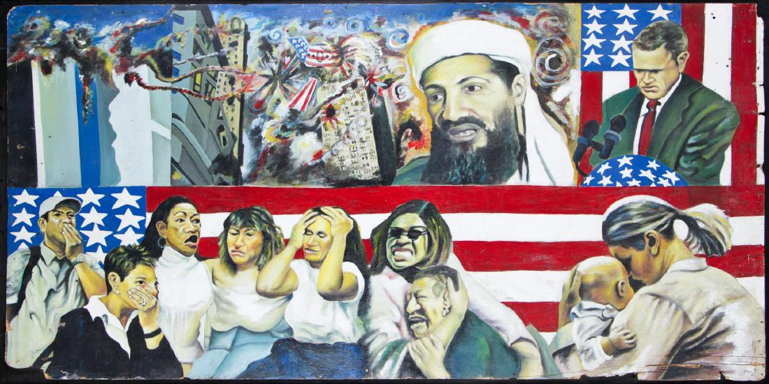 Large West African 9/11 Folk Art Painting (1 of 7)