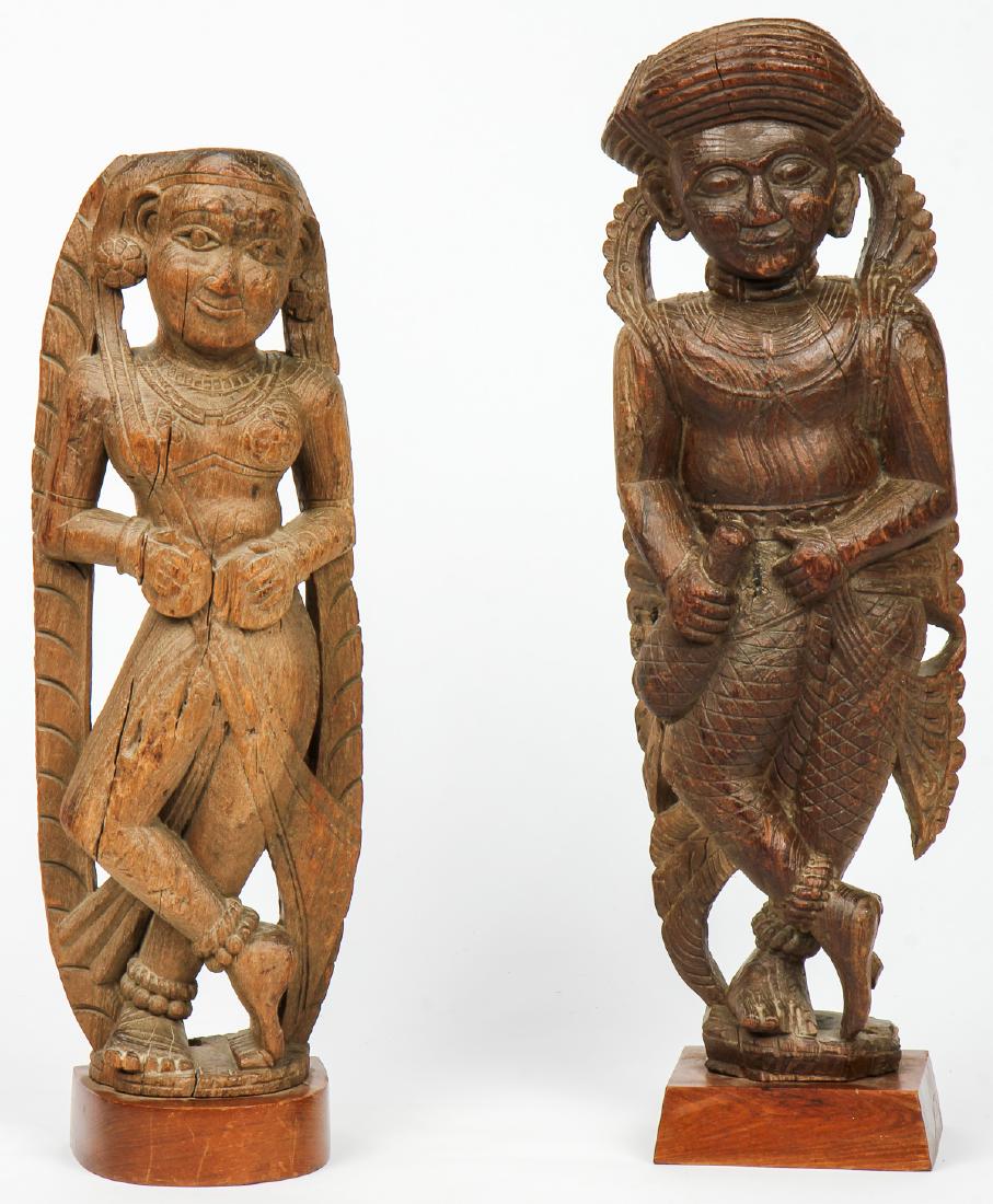 2 Antique Carved Wood Indian Hindu Deities on Stands, (1 of 7)