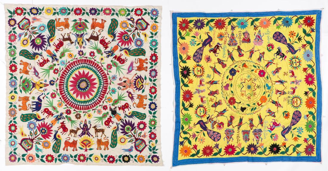 2 Old Silk Embroidered Folk Textiles, India (1 of 6)