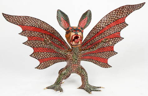 Pedro Linares Mexican (20th c.) Mixed Media Papier: Pedro Linares Mexican (20th c.) Mixed Media Paper Mache Alebrije Dragon, unsigned. Size: 17'' x 29'' x 14'' (43 x 74 x 36 cm).