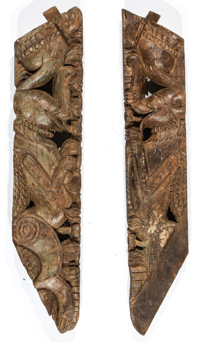 2 Carved Wood Architectural Corner Brackets, India, (1 of 6)