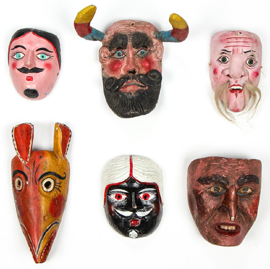 6 Vintage Mexican, 20th c. Festival Dance Masks (1 of 5)