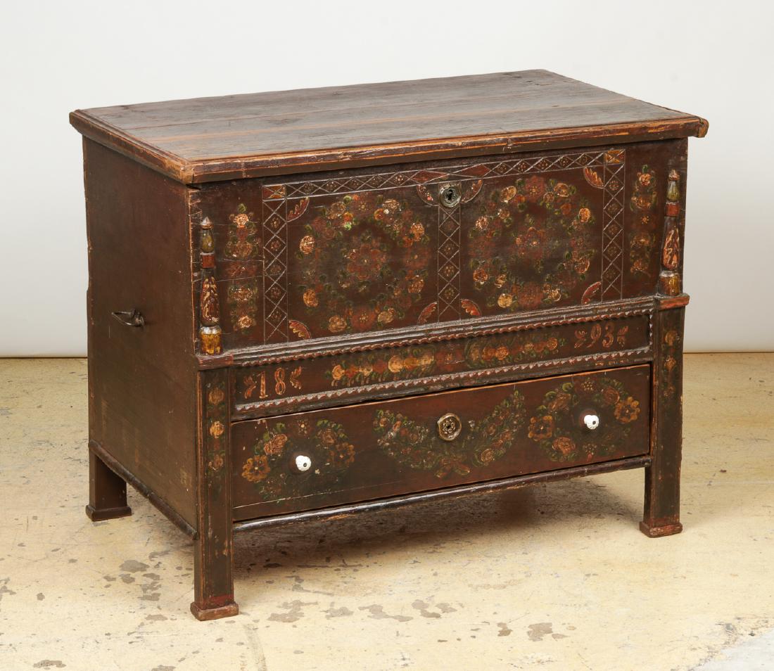19th C. Paint Decorated Wedding Mule Chest, Hungary (1 of 8)