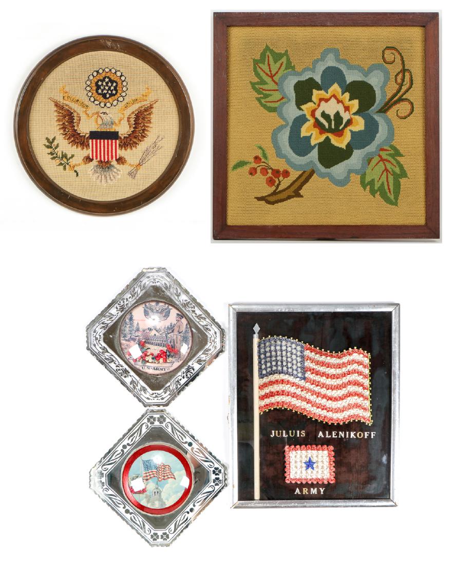 2 Antique American Needleworks + 3 WWII Folk Art (1 of 8)