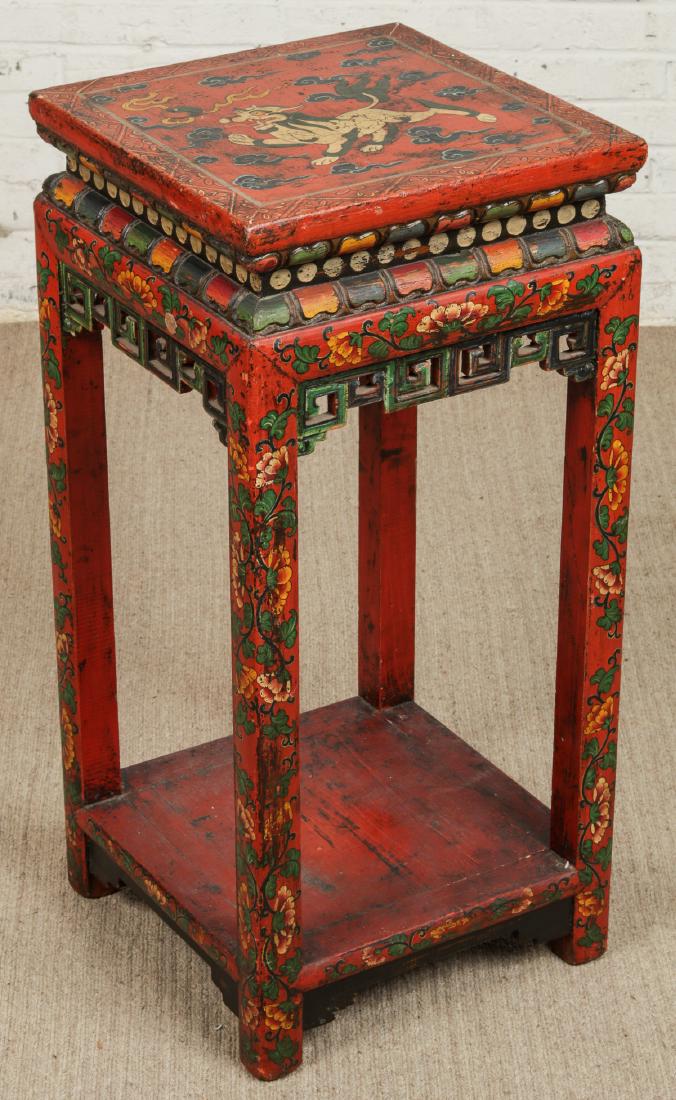 Tibetan or Mongolian Polychrome Decorated Wood Side (1 of 6)