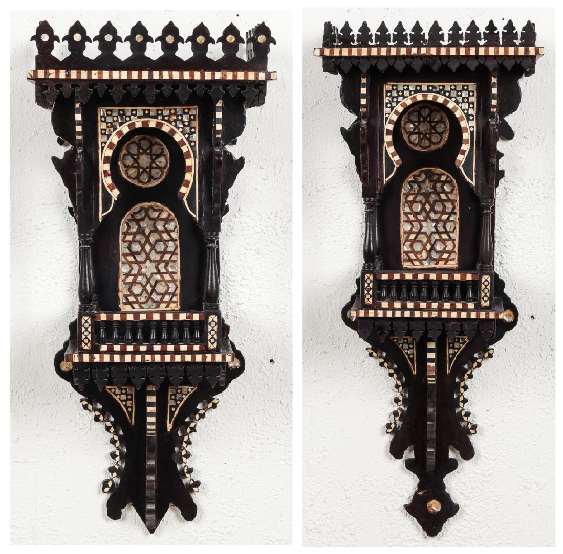 Pair of Old Syrian Wood and Inlay Wall Shelves (1 of 9)