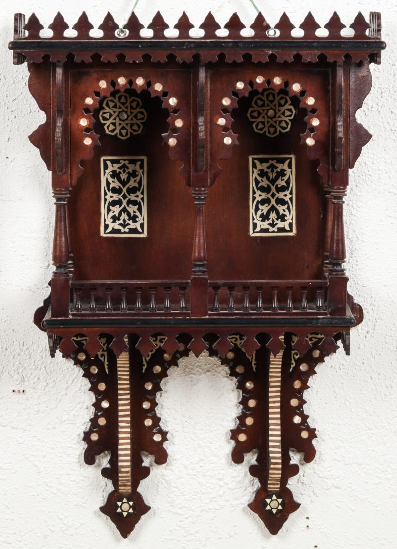 Syrian Wood and Inlay Wall Cabinet: Syrian Wood and Inlay Wall Cabinet. Size: 29'' x 19.5'' x 7.5'' (74 x 50 x 19 cm).