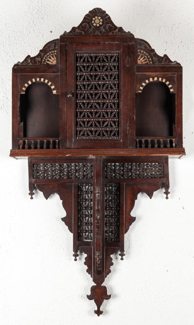 Syrian Wood and Inlay Wall Cabinet: Syrian Wood and Inlay Wall Cabinet. Size: 41'' x 22.5'' x 8'' (104 x 57 x 20 cm).