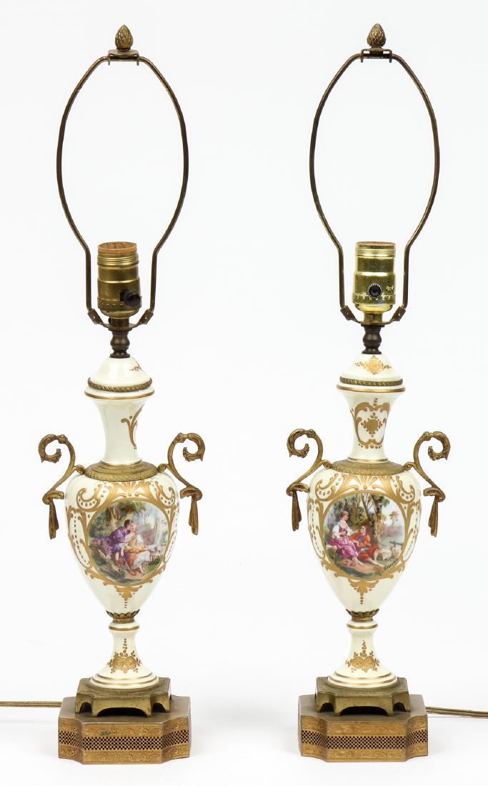 Pair of Continental Porcelain Decorated Lamps (1 of 6)