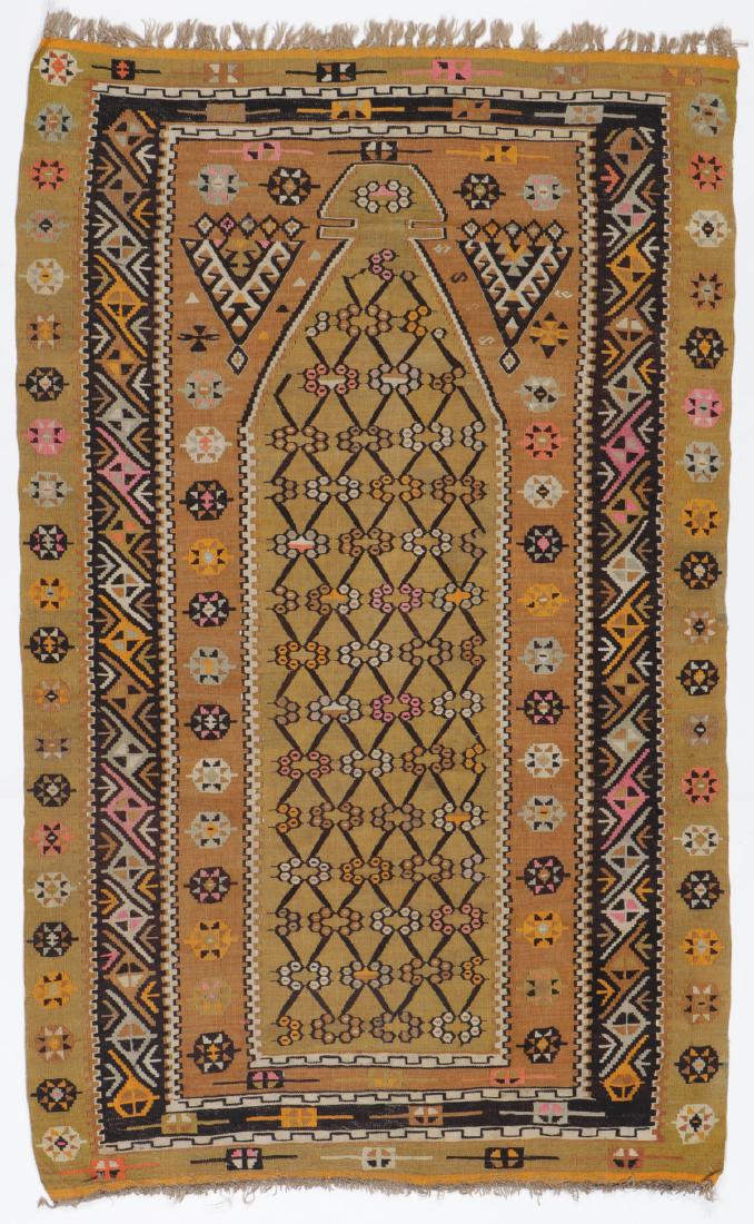 Semi-Antique Prayer Kilim: 3'6'' x 5'6'': Semi-Antique Prayer Kilim, Turkey: 3'6'' x 5'6'' (107 x 168 cm). 5 lbs.