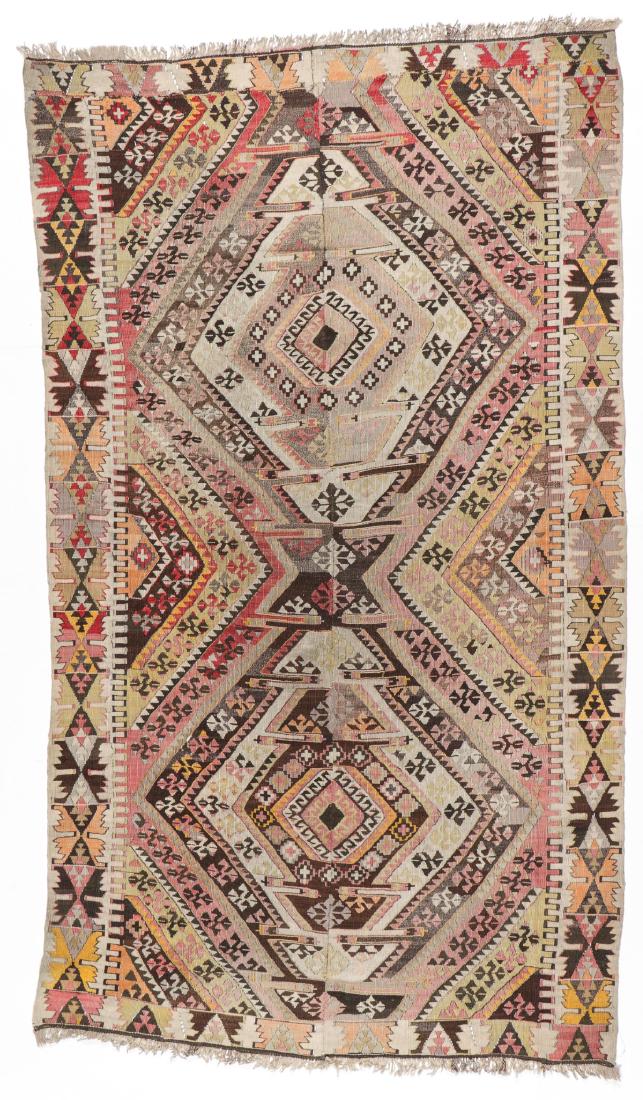 Antique Kilim: 4'10'' x 8'6'': Antique Kilim, Turkey: 4'10'' x 8'6'' (147 x 259 cm). 10 lbs.