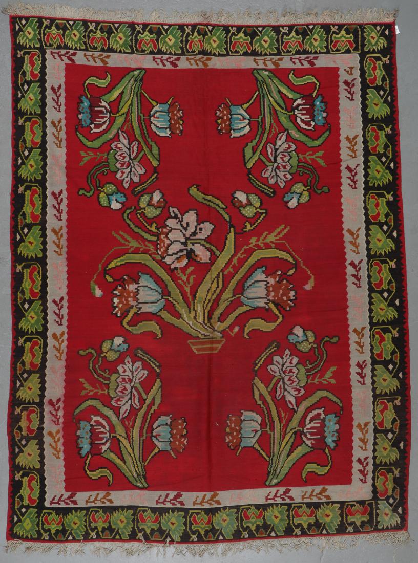Semi-Antique Floral Kilim: 8'3'' x 10'9'': Semi-Antique Floral Kilim, Bosnia: 8'3'' x 10'9'' (251 x 328 cm). 25 lbs.