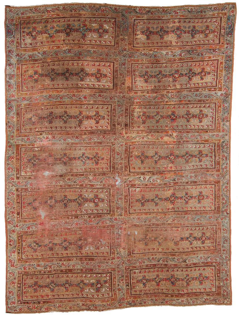 Oushak Rug, West Anatolia, 12'1'' x 16'3'': Oushak Rug, West Anatolia, late 19th c., 12'1'' x 16'3'' (368 x 495 cm). Areas of wear and exposed foundation. Pennsylvania estate. Weight: 66 lbs.