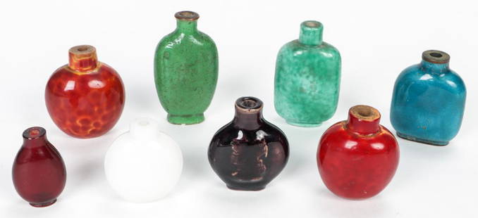 8 Fine Antique Chinese Snuff Bottles: 8 Fine Antique Chinese Snuff Bottles. Largest size: 3"H (8 cm). Provenance: Walter Holmes Conrad (1850-1929), Philadelphia, by family descent to current owner.