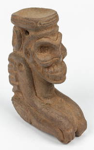Rare Taino Anthropic Brown Stone Cohoba Stand: Rare Taino Anthropic Brown Stone Cohoba Stand (1000-1500 CE). Tray at top of head for holding  cohoba prior to inhalation. Cohoba was a botanical intoxicant used during Hallucinogenic ceremonies.