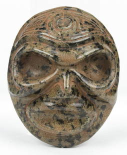 Taino Serpentine Cemi / Stamp (1000-1500 CE): Taino Serpentine Cemi / Stamp (1000-1500 CE). Portrait. Base has quadrant symbol representing the 4 sacred corners of the cosmos. Length 3.69. Reserve 200. Provenance: Larry Roberts, author of Taino