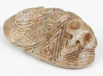 Taino Marble Cemi / Stamp (1000-1500 CE): Taino Marble Cemi / Stamp (1000-1500 CE) with quadrant base. Snake with bird head. Mayan influence Quetzalcoatl the primary snake-quetzal bird god of the Maya. Bird beak depicts teeth. Provenance: