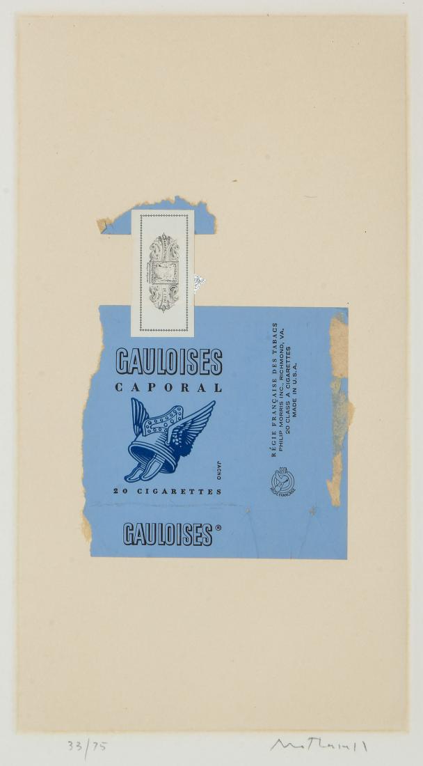 Robert Motherwell (1915-1991) "Gauloises Bleues", ed.: Robert Motherwell (American, 1915-1991) "Gauloises Bleues", 1968, color etching, aquatint and collage, on paper, from an edition of 75, signed and numbered in pencil. Published by Universal Limited Ar