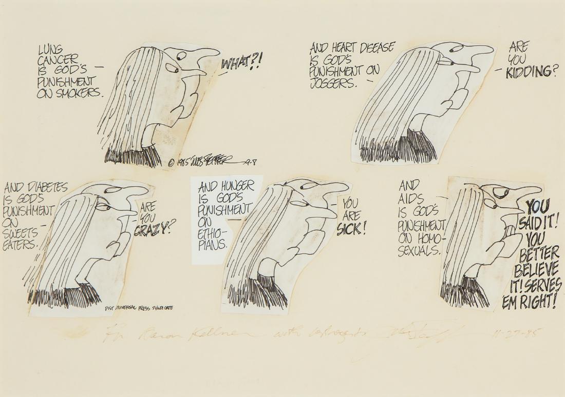 Jules Feiffer (20th c.) Original Comic Strip: Jules Feiffer (American, 20th c.) Original Comic Strip Illustration: "You Said It!", ink, on paper, 1985. Size: 9.75'' x 14'', 25 x 36 cm (sight); 16.75'' x 21'', 43 x 53 cm (frame).