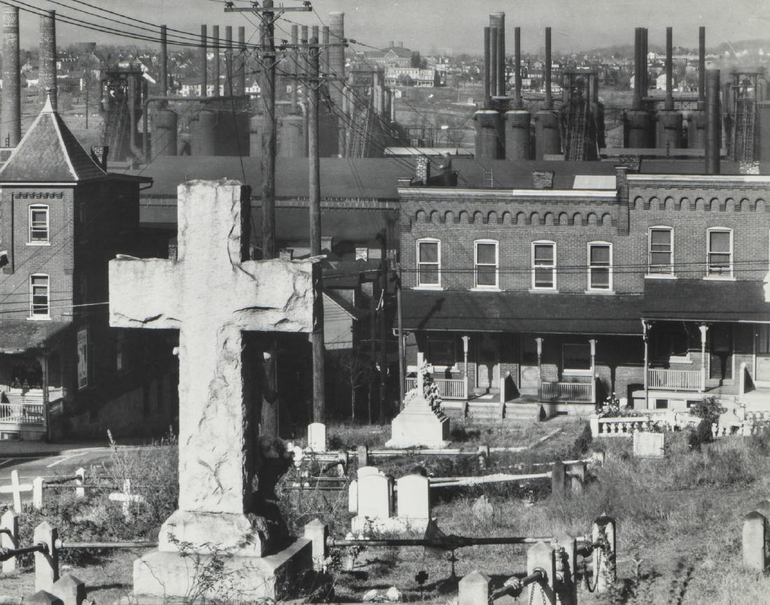 Walker Evans (1903-1975) "A Graveyard and Steel Mill in: Walker Evans (1903-1975) "A Graveyard and Steel Mill in Bethlehem, Pennsylvania November, 1935",Gelatin silver print. Stamped Verso: "Reproduced from the Collections of the Library of Congress". Size: