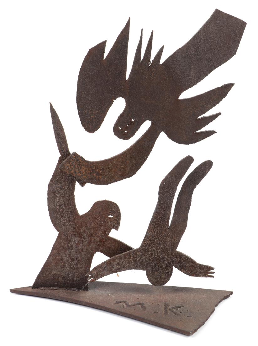 Menashe Kadishman (Israeli, 1932-2015) Cut Steel: Menashe Kadishman (Israeli, 1932-2015) Cut Steel Sculpture, signed. Size: 19'' x 14'' x 8.25'' (48 x 36 x 21 cm). Provenance: Ricardo Viera Collection.