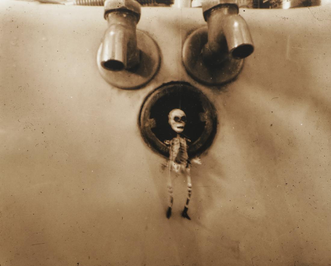 Carlos Jurado (b. 1927) "Ahorcadito en la banera": Carlos Jurado (Mexican, b. 1927) "Ahorcadito en la banera" 1996/2000, pinhole photograph, archival in titled, signed and dated verso. Size: 6.5'' x 8.25'', 17 x 21 cm (image); 8'' x 10'', 20 x 25 cm (