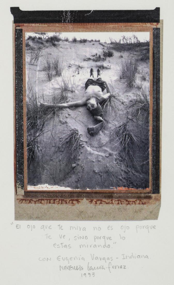 Eugenia Vargas-Pereira (Chilean, b. 1949): Eugenia Vargas-Pereira (Chilean, b. 1949) Digital Color Pigment Print by the performance artist, inscribed: "El ojo que te miva no es ojo porque te ve, sino porque lo estas mirando" con Eugenia Vargas