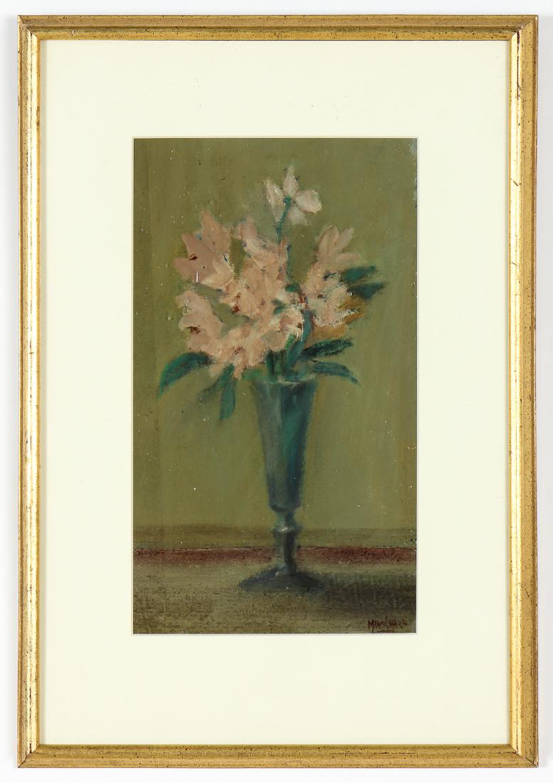 Marco Mario (20th c.) Still Life with Flowers: Marco Mario (20th c.) Still Life with Flowers, oil painting on board, signed. Framed. Size: 13'' x 7.5'', 33 x 19 cm (sight); 19.75'' x 13.75'', 50 x 35 cm (frame). Provenance: Ricardo Viera Collectio