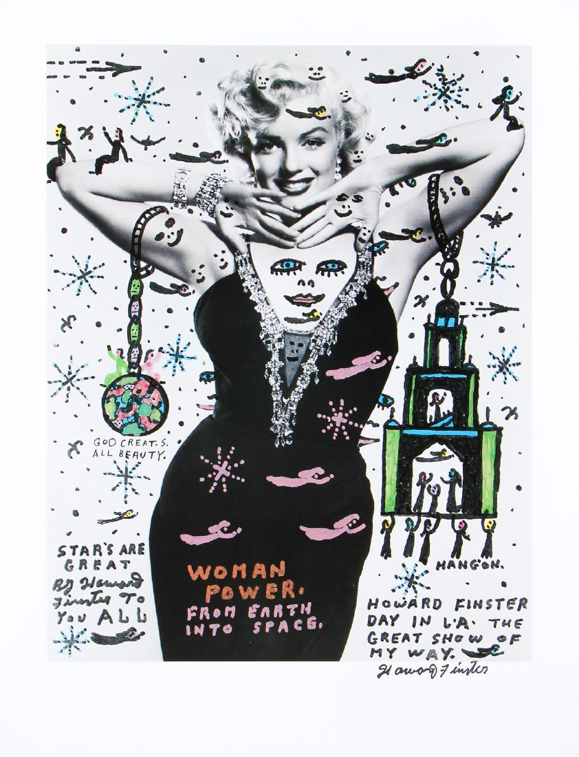 Howard Finster (1916-2001) "Woman Power": Howard Finster (American, 1916-2001) "Woman Power", limited edition Marilyn Monroe print, signed, circa early 1990s, stamped. Unframed. Size: 25.5'' x 20'', 65 x 51 cm (image); 31.5'' x 24'', 80 x 61 