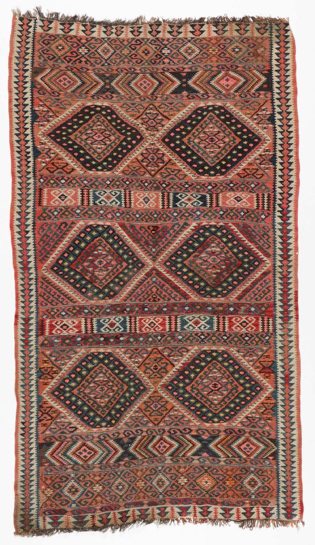 Semi-Antique Van Kilim, Turkey: 4'6'' x 8'1'': Semi-Antique Van Kilim, Turkey: 4'6'' x 8'1'' (137 x 246 cm). 11 lbs.