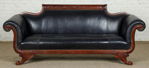 Antique Chaise Lounge Wood With Leather Upholstery