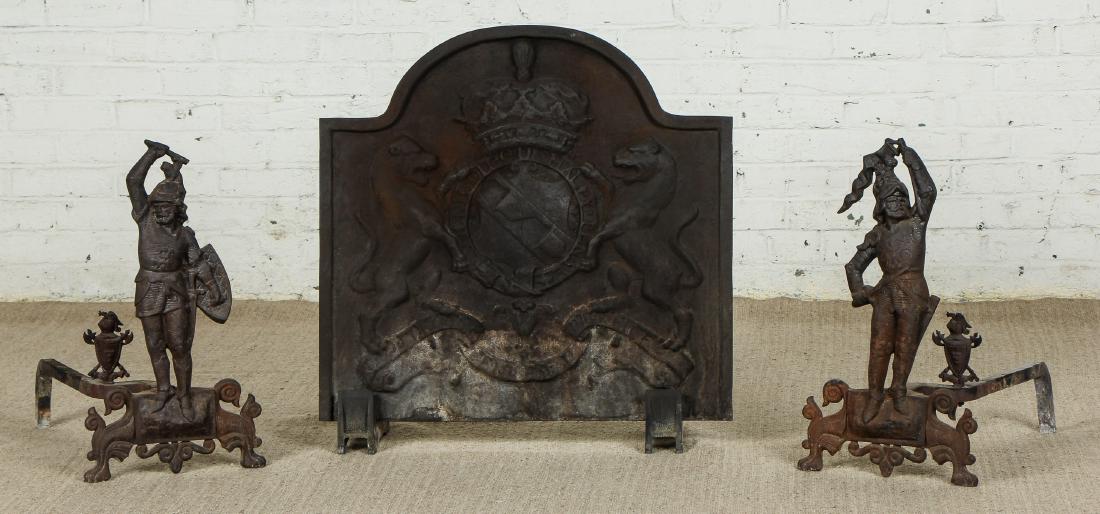 Pair of Figural Andirons and a Cast Iron Fireback (1 of 7)