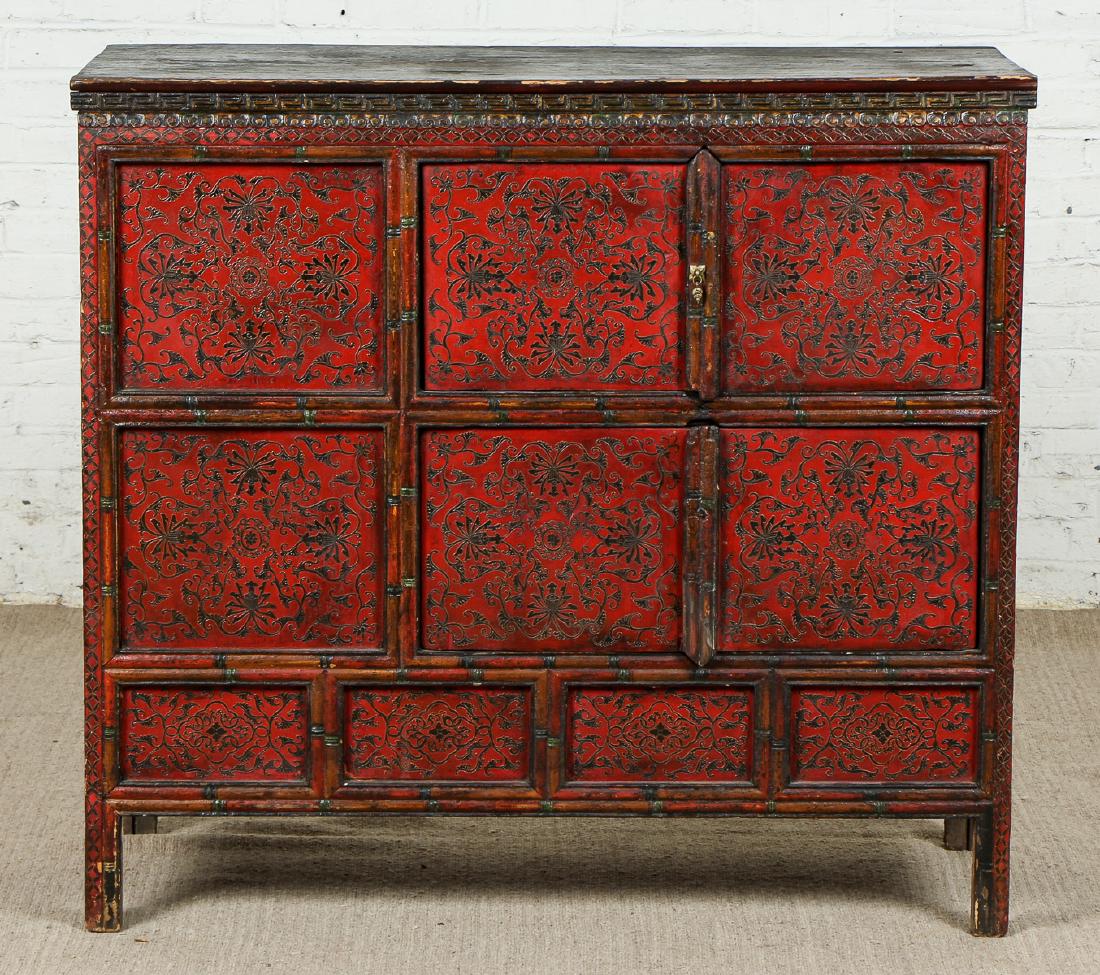 Fine Antique Tibetan Red Painted Wood Cabinet (1 of 5)