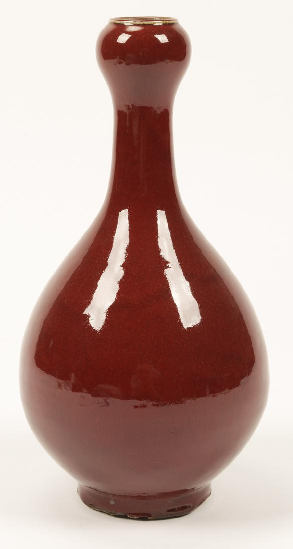 Chinese Qing Dynasty Ox Blood Vase: Chinese Qing Dynasty Ox Blood Vase. Size: 16'' x 7'' x 7'' (41 x 18 x 18 cm).