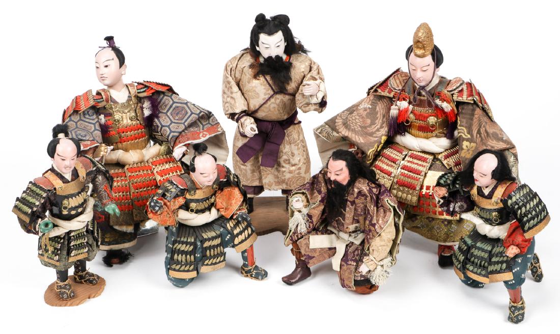 Collection of 7 Antique Samurai Dolls, Japan (1 of 7)