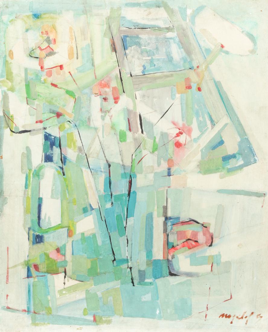 1950s Mid-Century Modern Cubist Still Life: 1950s Mid-Century Modern Cubist Still Life, Oil Painting on board, signed illegibly. Provenance: The Estate of Alexander Raydon, NY. Size: 19.75'' x 16'', 50 x 41 cm (board).