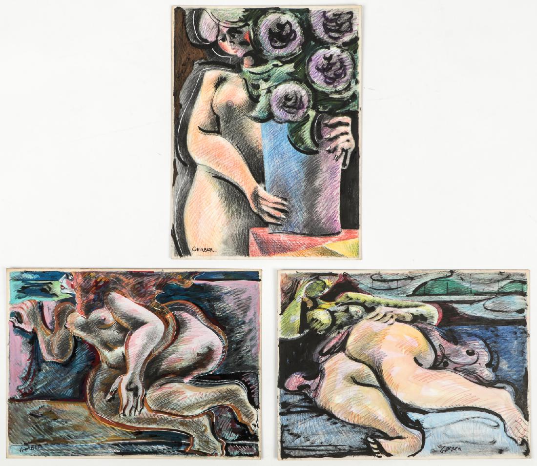 Jack Gerber (American, b. 1927) 3 Mixed Media Works (1 of 7)