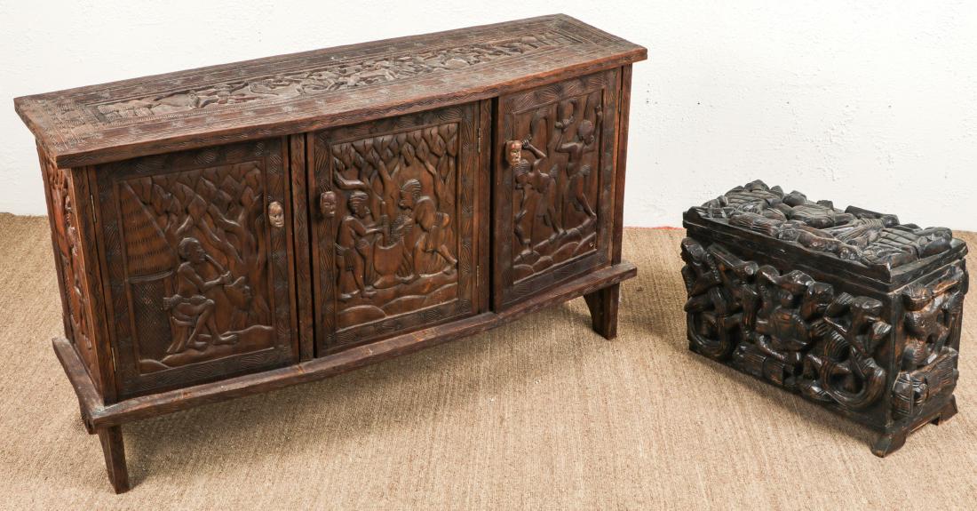 2 Vintage African Carved Wood Cabinet Chest Feb 25 2019 Material Culture In Pa