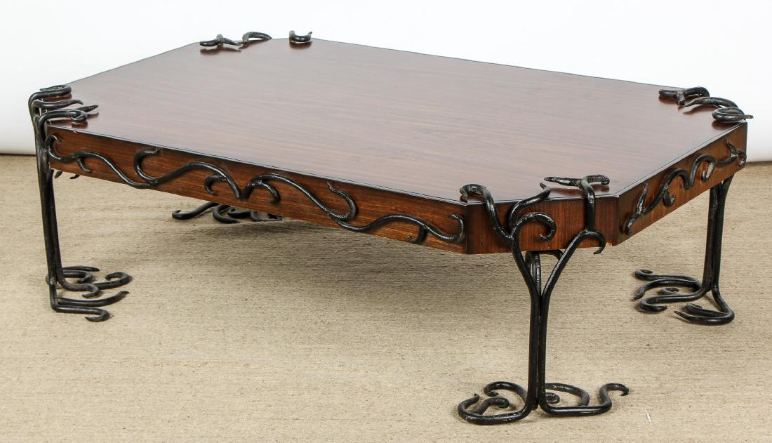 Modern Artisan Iron Decorated Wood Coffee Table: Modern Artisan Iron Decorated Wood Coffee Table. Size: 17'' x 37'' x 59'' (43 x 94 x 150 cm).