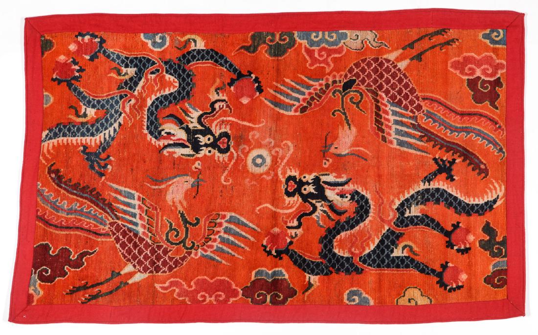 Antique Tibetan Double Dragon & Phoenix Rug 3'2'' x